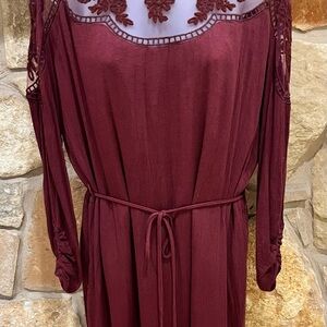 Artsy Burgundy Dress or Long Tunic Blouse by Hayden Medium Large Holiday Wear